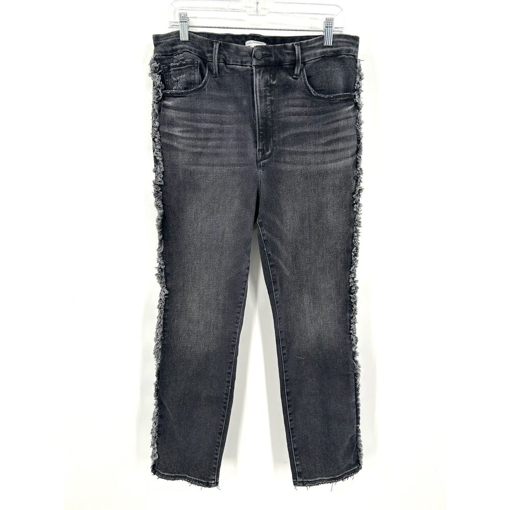 GOOD AMERICAN Good Boy Black Frayed Fringe Outseam Straight Leg Jeans Size 16